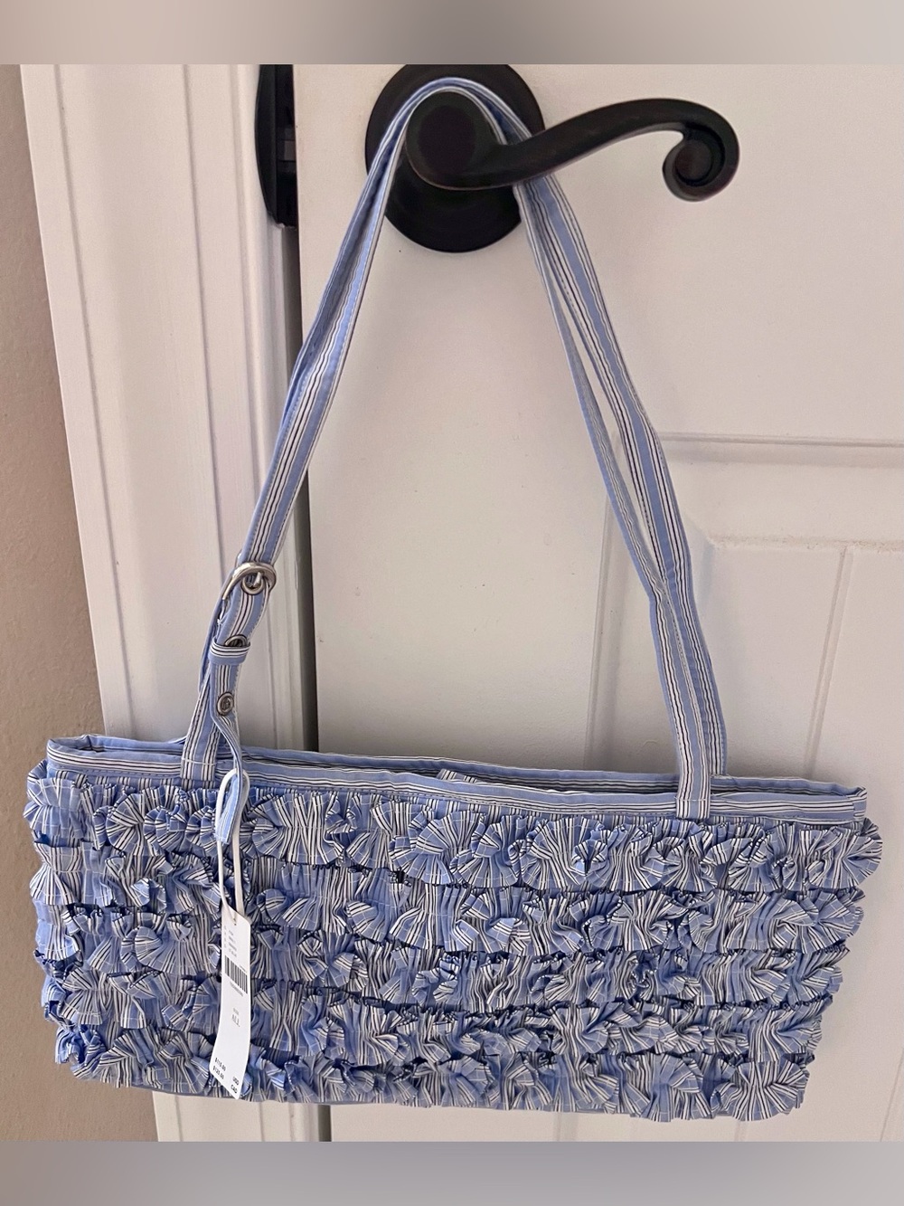 Striped Light Blue Ruffle Shoulder Bag from Anthropologie